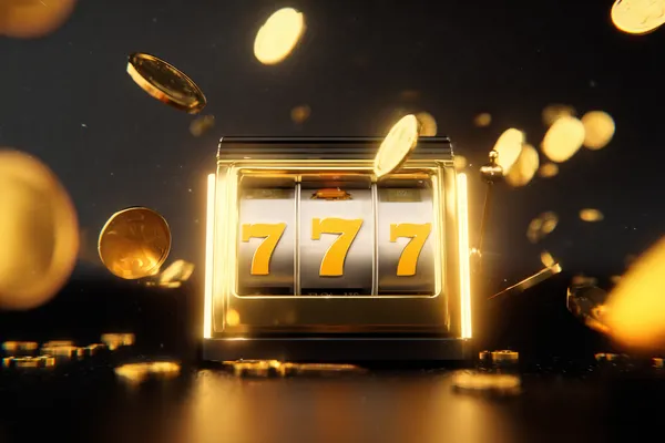 A woman smiling while playing online games on her laptop, surrounded by neon casino elements, showcasing GOOB111’s diverse game collection.